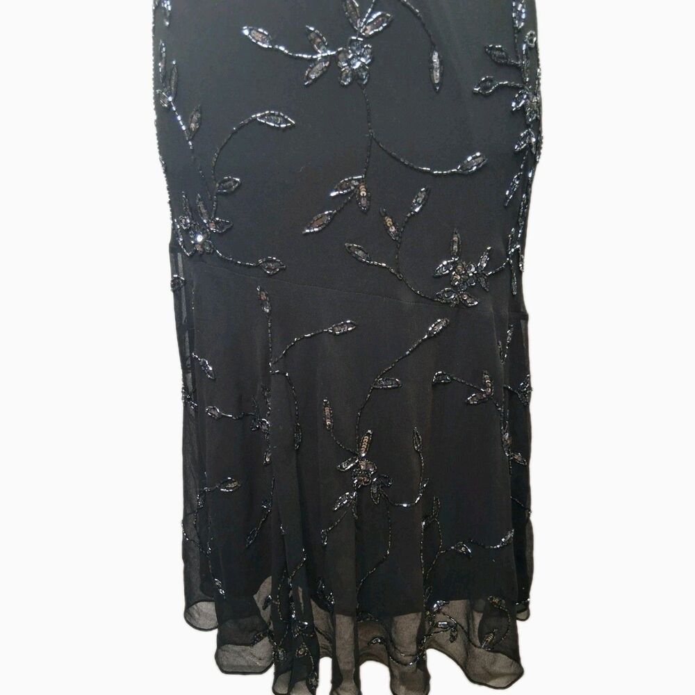 J Kara Vintage Black Beaded Midi Dress Size 10 Flapper Art Deco Formal Evening - Picture 9 of 16